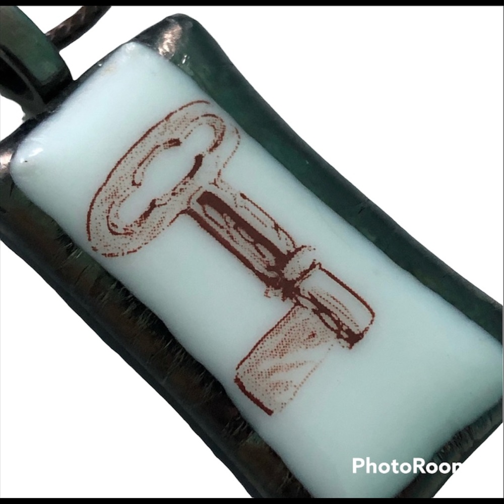 Key Necklace Pendant Art glass Victorian Style Skeleton Key